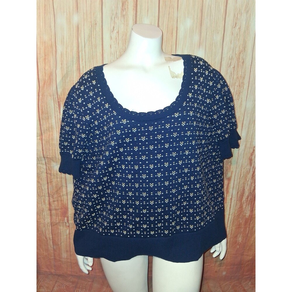 Lands End Navy Geometric Short Sleeve Pullover Blouse Sz 2X